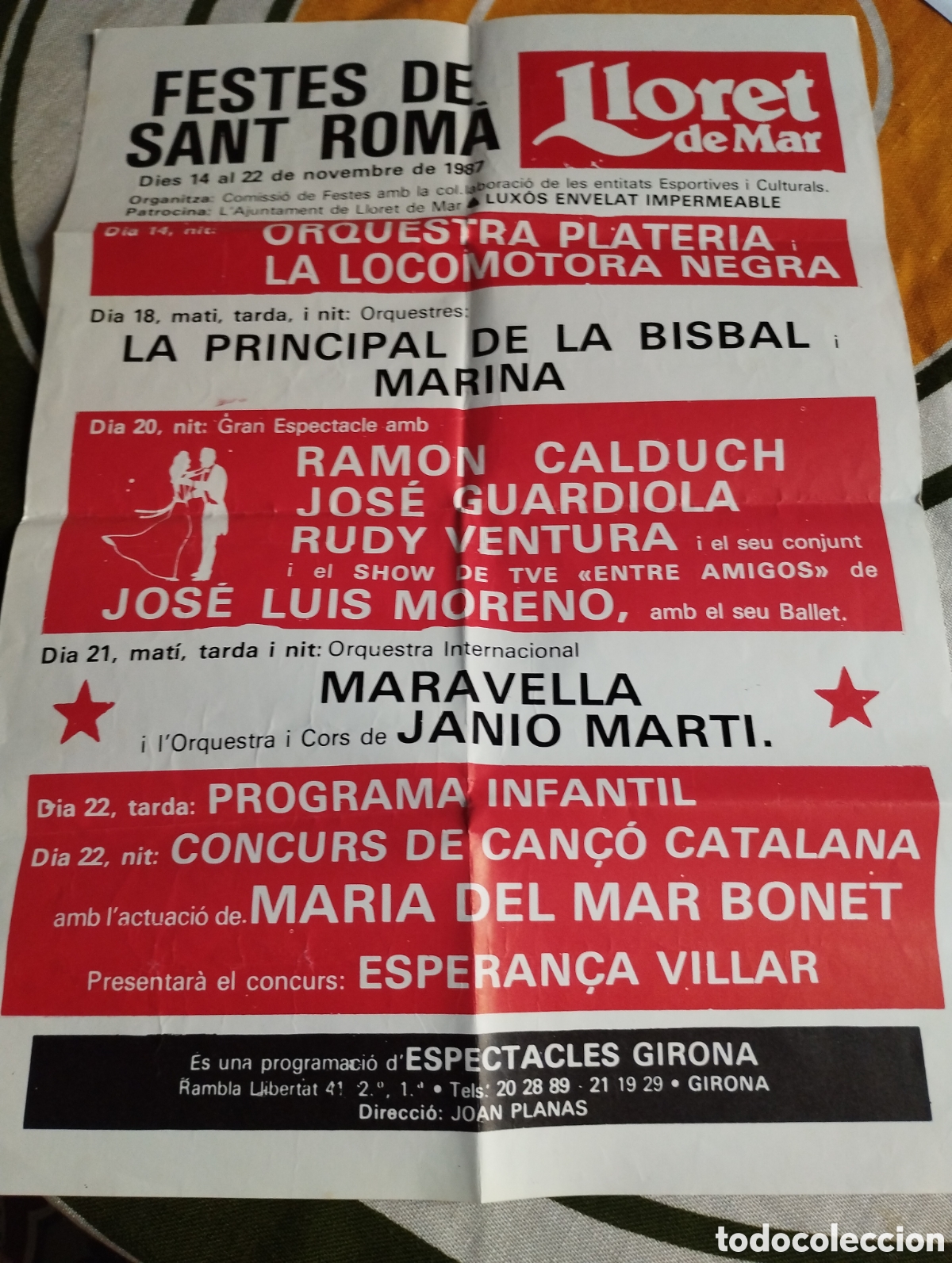 Coleccionismo de carteles: Cartel Festes de Sant Rom&agrave; Lloret de Mar a&ntilde;o 1987