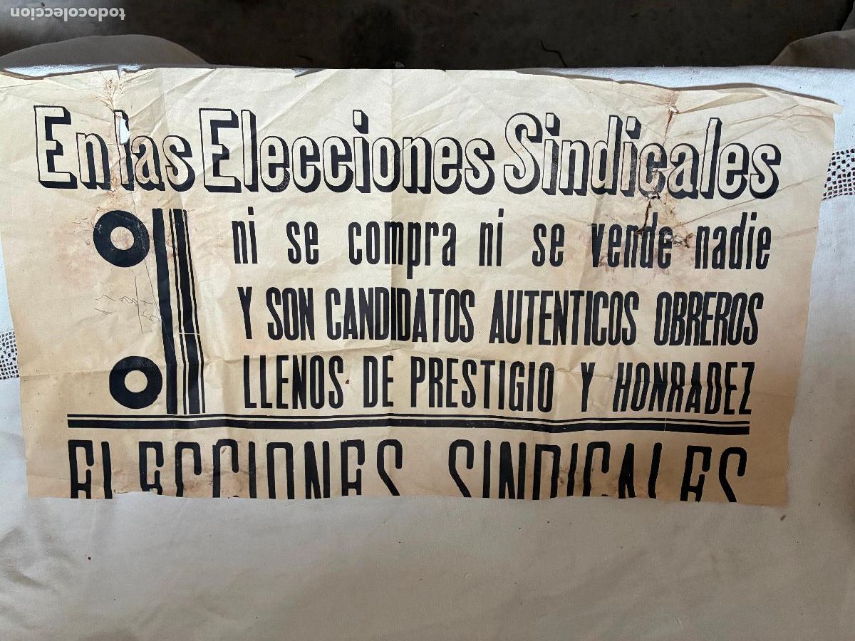 Coleccionismo de carteles: Sindicato cartel poster en papel elecciones sindicales mide 64 x 35 recortado y con dobleces