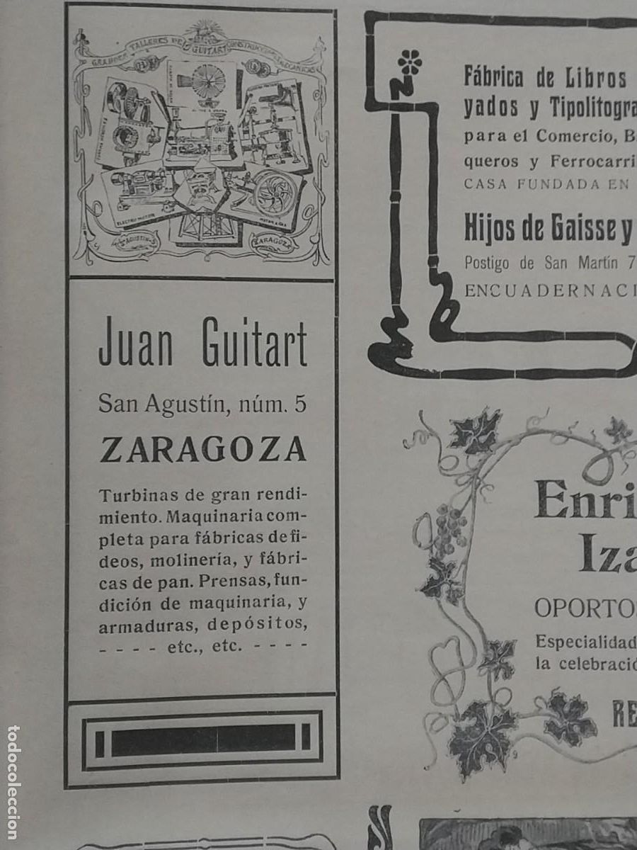 Coleccionismo de carteles: TURBINAS DE GRAN RENDIMIENTO .JUAN GUITART ZARAGOZA HOJA REVISTA A&Ntilde;O 1906