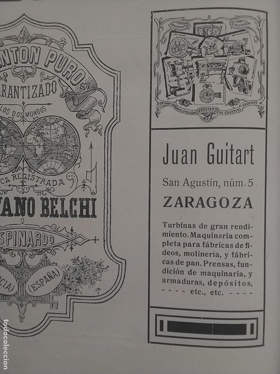Coleccionismo de carteles: TURBINAS DE GRAN RENDIMIENTO .JUAN GUITART ZARAGOZA HOJA REVISTA A&Ntilde;O 1906