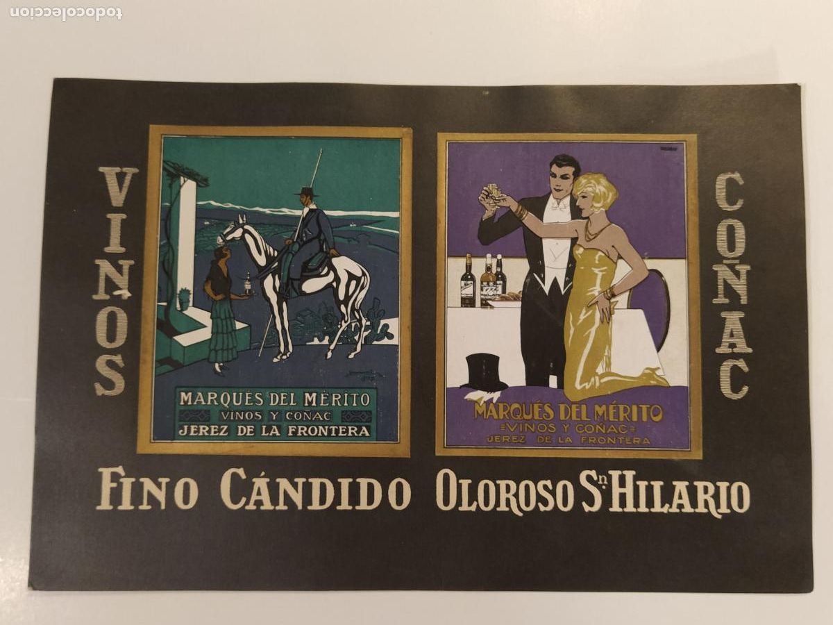 Coleccionismo de carteles: VINOS CO&Ntilde;AC MARQUES DEL MERITO -JEREZ DE LA FRONTERA-FINO CANDIDO OLOROSO SN HILARIO- CARTEL ANTIGUO