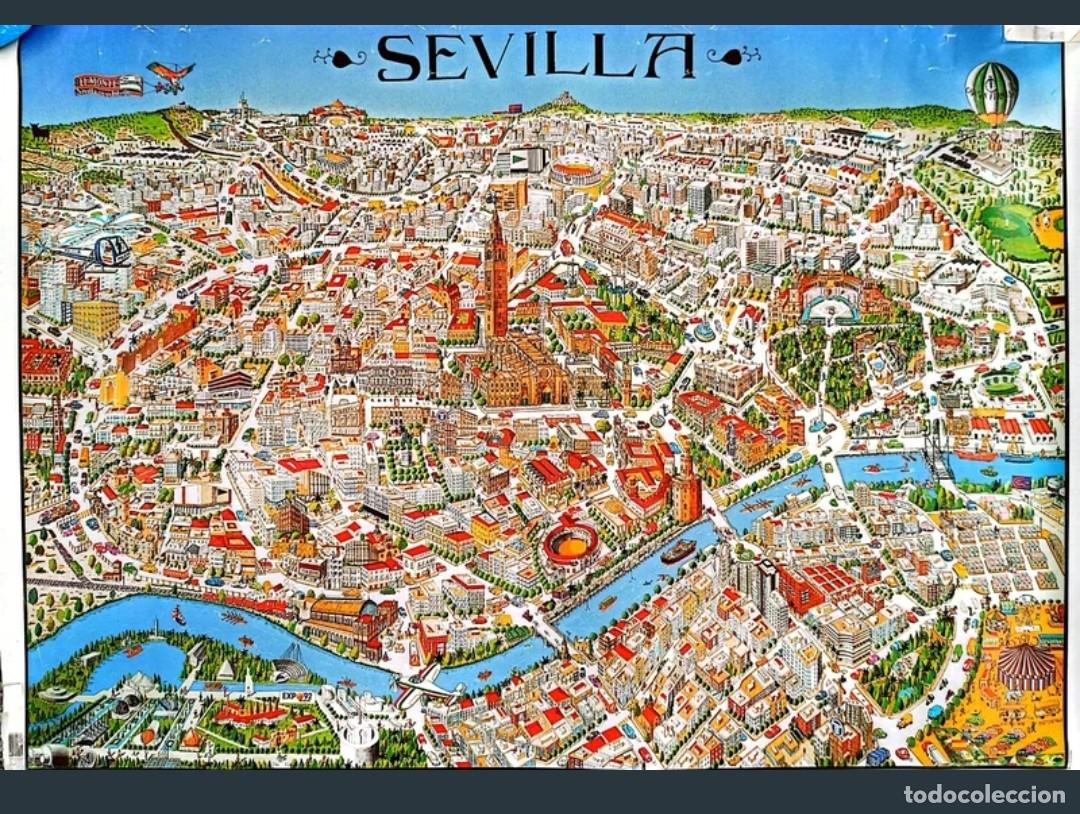 Coleccionismo de carteles: Plano Mapa Panorama Ilustrado de Sevilla (Panur S.L. - A&ntilde;o 1988 - Pre Expo 92)