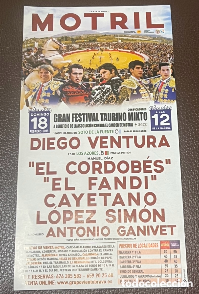 Coleccionismo de carteles: Cartel de Toros peque&ntilde;o. Plaza de Motril. Granada. 2018.
