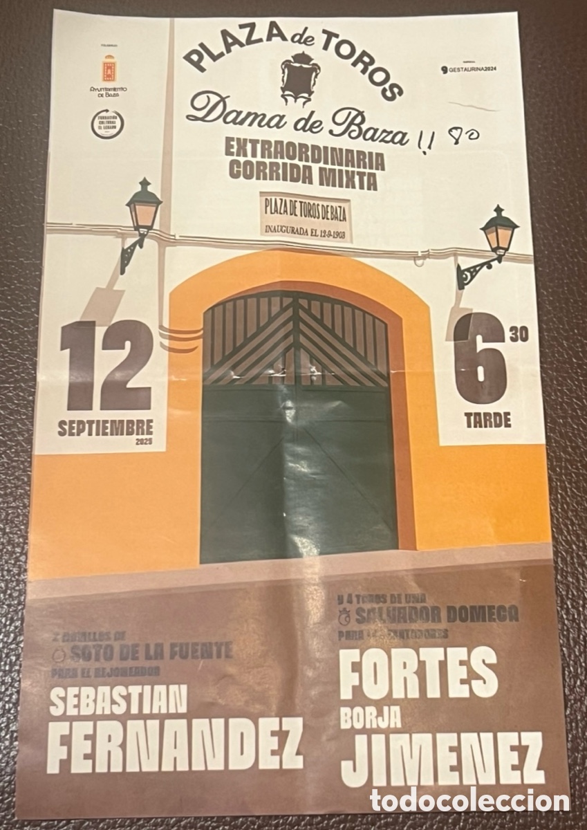 Coleccionismo de carteles: Cartel de Toros peque&ntilde;o. Plaza de Baza. Granada. 2025.