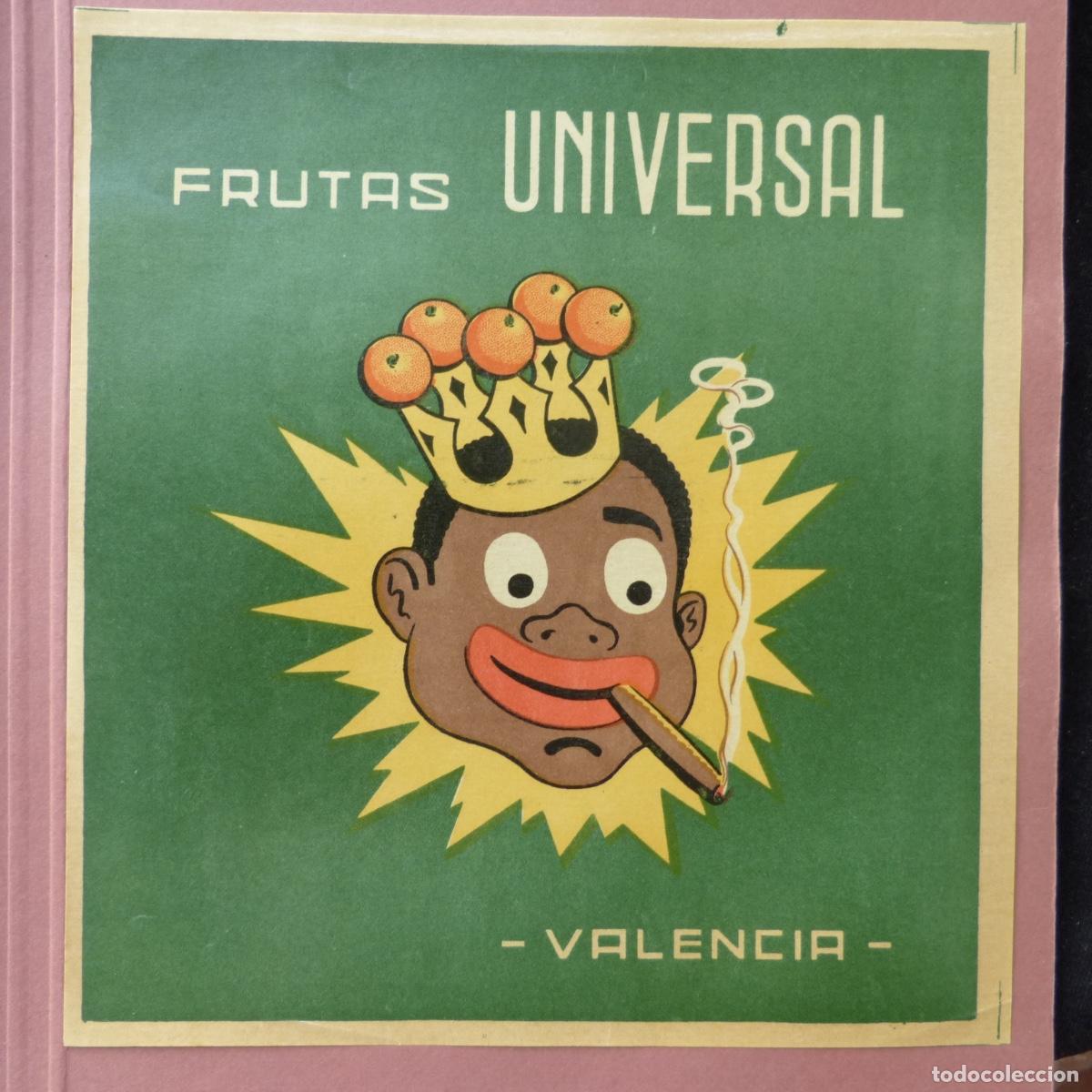 Coleccionismo de carteles: Antigua etiqueta, frutas universal, Valencia, caribe&ntilde;o con puro y corona de naranjas. 22x24cm.