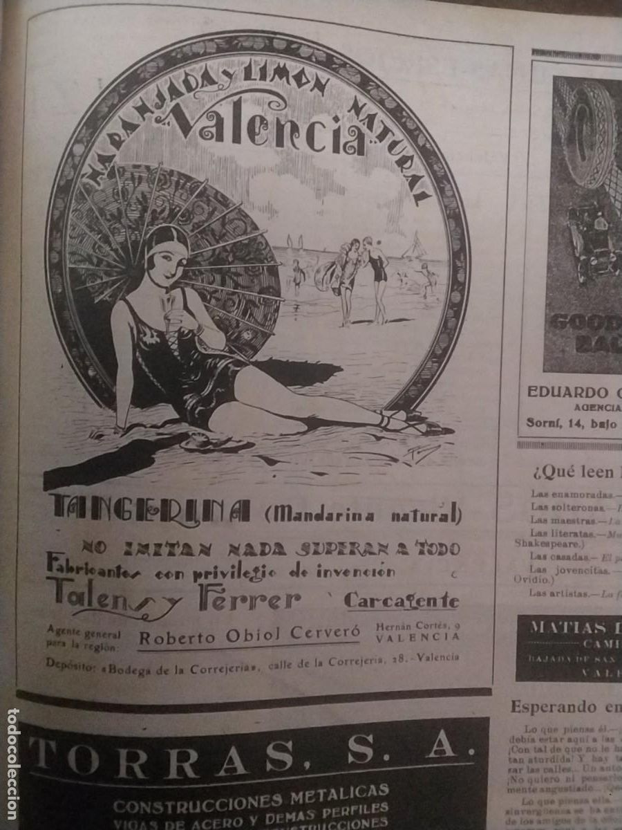 Coleccionismo de carteles: NARANJADA Y LIMON NATURAL VALENCIA TALENS Y FERRER CARCAGENTE VALENCIA HOJA A&Ntilde;O 1928