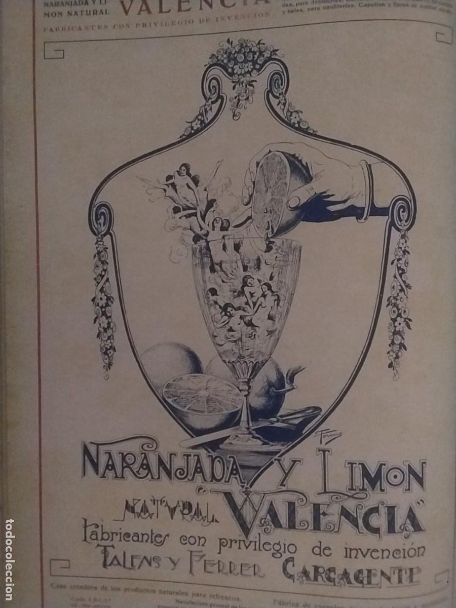 Coleccionismo de carteles: NARANJADA Y LIMON NATURAL VALENCIA TALENS Y FERRER CARCAGENTE VALENCIA HOJA A&Ntilde;O 1928