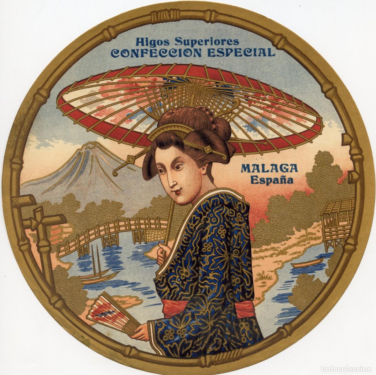 Colecionismo de cartazes: A&Ntilde;OS 1920-1930. CARTELITO LITOGR&Aacute;FICO PUBLICITARIO DE 19,50 DE DI&Aacute;METRO. HIGOS SUPERIORES - M&Aacute;LAGA