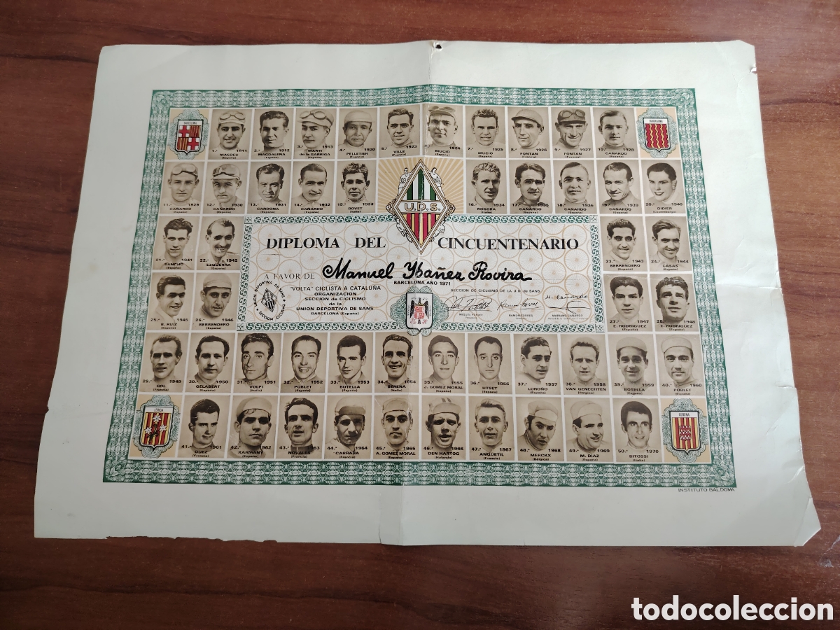 Coleccionismo de carteles: Diploma del Cincuentenario de la Volta Ciclista a Catalunya Unio Deportiva Sans