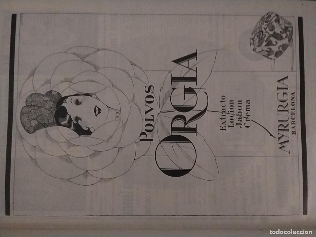 Coleccionismo de carteles: POLVOS ORGIA MYRURGIA BARCELONA HOJA A&Ntilde;O 1928