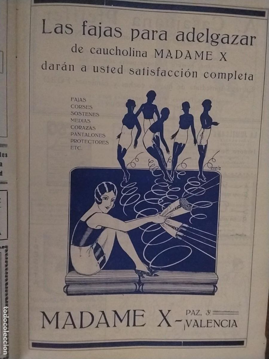 Coleccionismo de carteles: FAJAS PARA ADELGAZAR DE CAUCHOLINA DE MADAME X CORSES SOSTENES VALENCIA HOJA A&Ntilde;O 1928