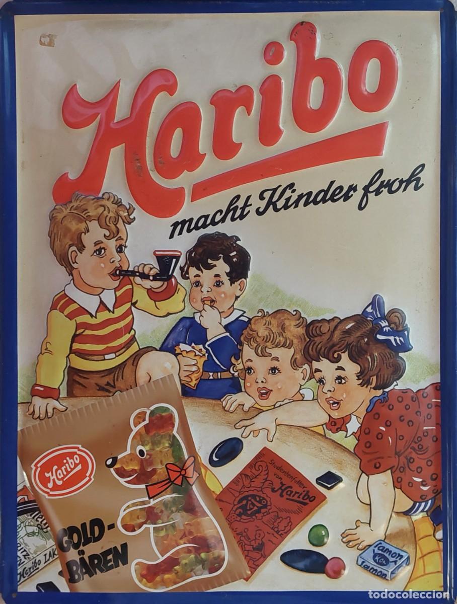 Coleccionismo de carteles: ANTIGUO CARTEL DE CHAPA PUBLICIDAD ALEMAN ( HARIBO ) 1995