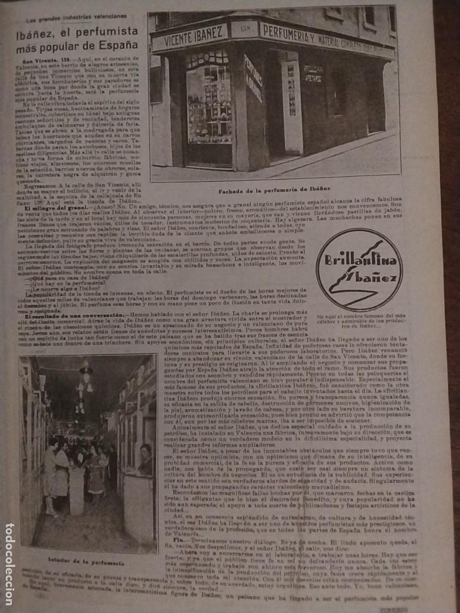 Coleccionismo de carteles: VICENTE IBA&Ntilde;EZ PERFUMERIA BRILLANTINA EL PERFUMISTA MAS POPULAR ESPA&Ntilde;A VALENCIA HOJA A&Ntilde;O 1928