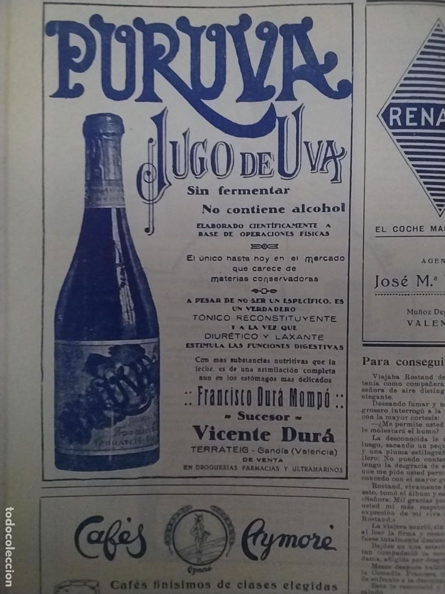 Coleccionismo de carteles: JUGO DE UVA PURUVA SIN ALCOHOL FRANCISCO DURA MOMPO SUCESOR VICENTE DURA GANDIA HOJA A&Ntilde;O 1928