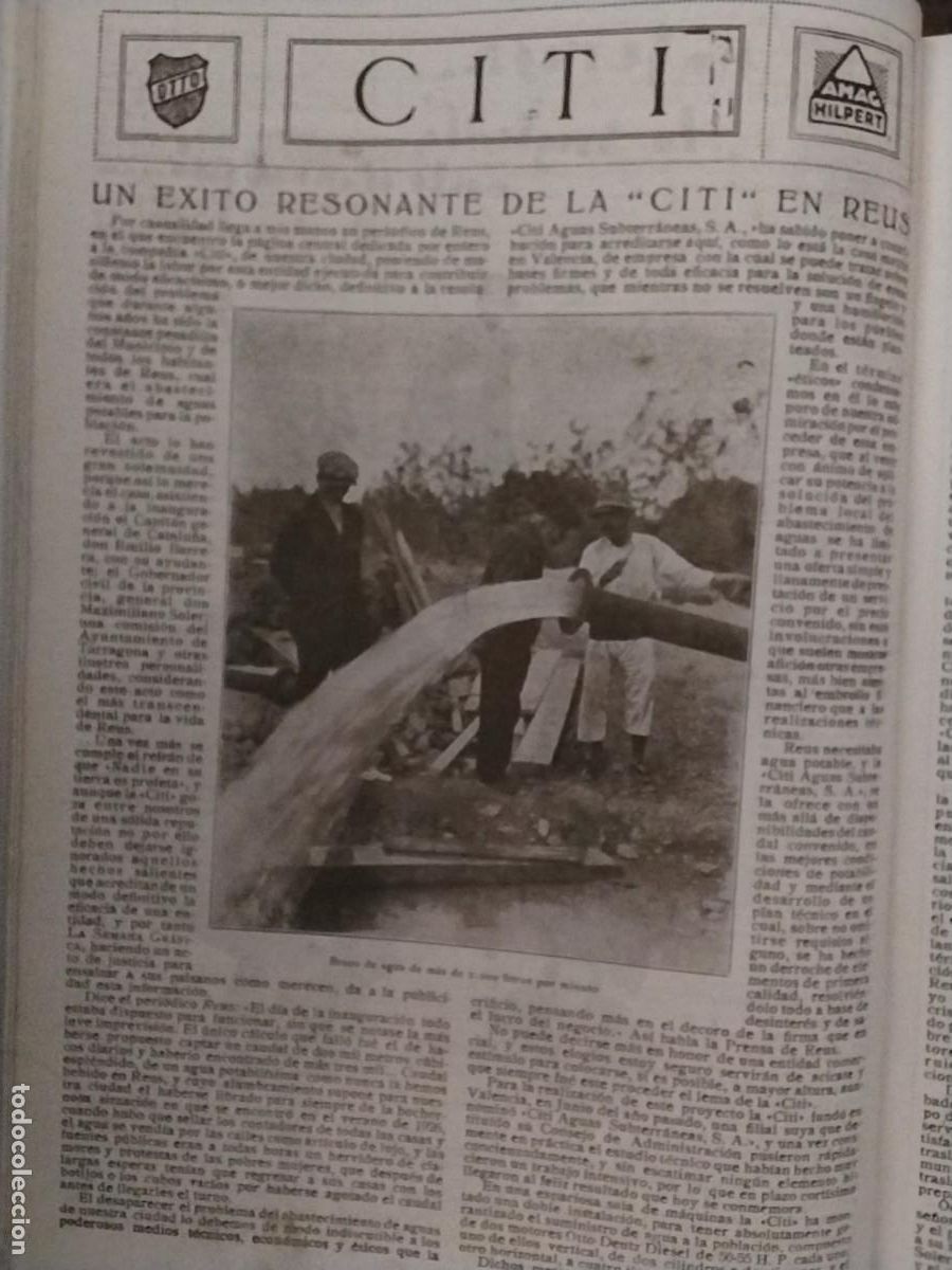 Coleccionismo de carteles: COMPA&Ntilde;IA CITI AGUAS SUBTERRANEAS S.A.VALENCIA REUS AGUA POTABLE 2 HOJAS A&Ntilde;O 1928