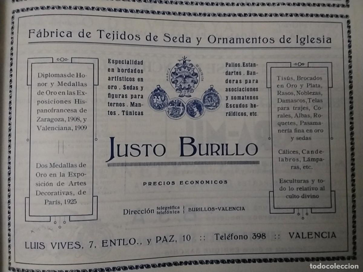Coleccionismo de carteles: FABRICA TEJIDOS DE SEDA Y ORNAMENTOS DE IGLESIA JUSTO BURILLO VALENCIA HOJA A&Ntilde;O 1928