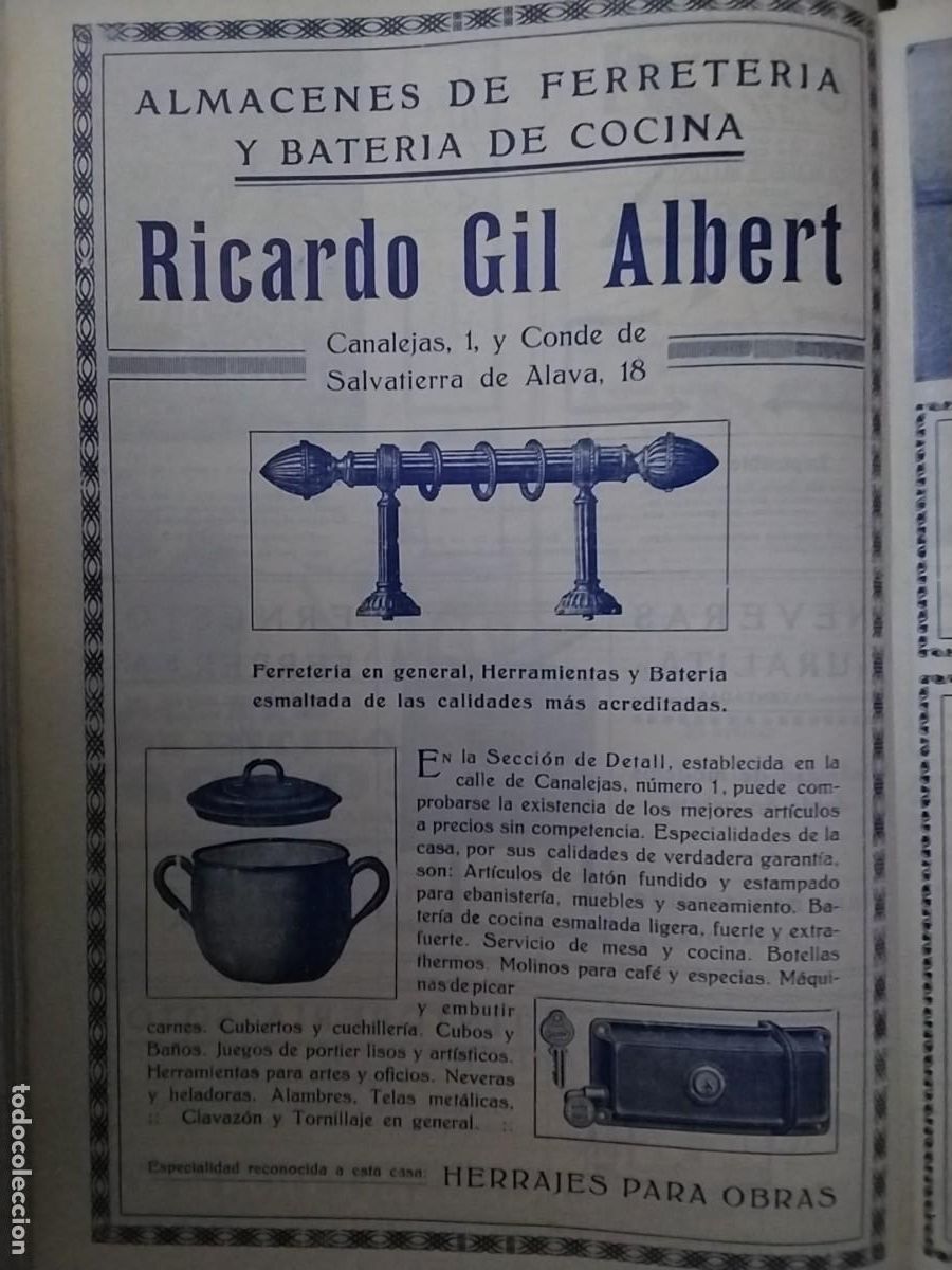 Coleccionismo de carteles: ALMACENES FERRETERIA Y BATERIA COCINA RICARDO GIL ALBERT VALENCIA HOJA A&Ntilde;O 1928