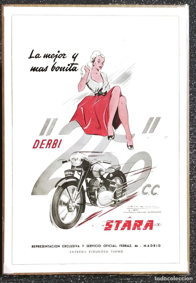 Coleccionismo de carteles: DERBI STARA 125 cc - PUBLICIDAD ORIGINAL - MOTOR MUNDIAL 1952