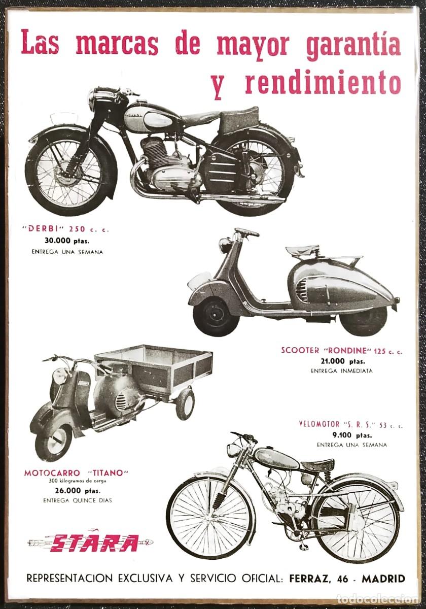 Coleccionismo de carteles: DERBI STARA - PUBLICIDAD ORIGINAL - MOTOR MUNDIAL 1953