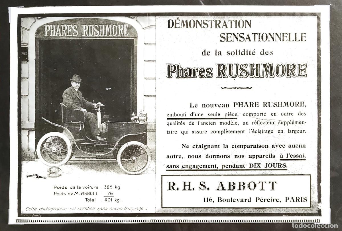 Coleccionismo de carteles: PHARES RUSHMORE ( FAROS DE COCHE) - PUBLICIDAD ORIGINAL - OMNIA FRANCE 1912 23 x 15,5 cm
