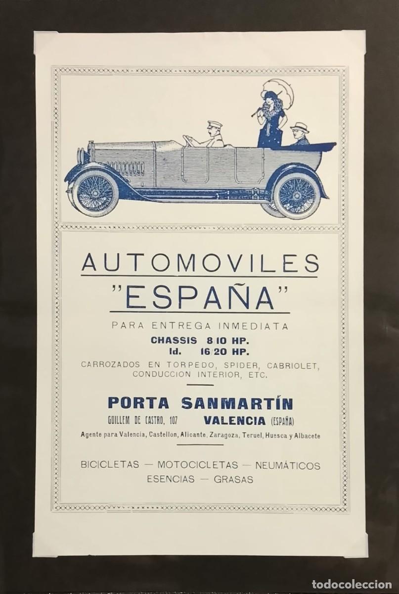 Coleccionismo de carteles: VALENCIA 1920 - AUTOM&Oacute;VILES ESPA&Ntilde;A - PUBLICIDAD ORIGINAL 25 x 15,5 Cm. / AURAS DE COLEGIO