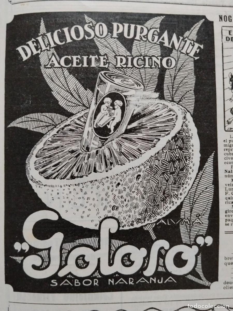 Coleccionismo de carteles: DELICIOSO PURGANTE ACEITE RICINO GOLOSO SABOR NARANJA HOJA A&Ntilde;O 1928