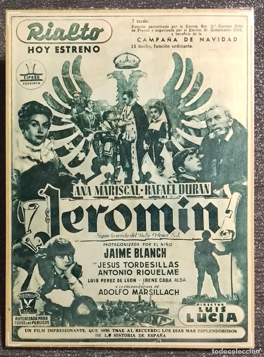 Coleccionismo de carteles: JEROM&Iacute;N - PUBLICIDAD ORIGINAL - CINERAMA 1953 - 28,5 x 21 cm