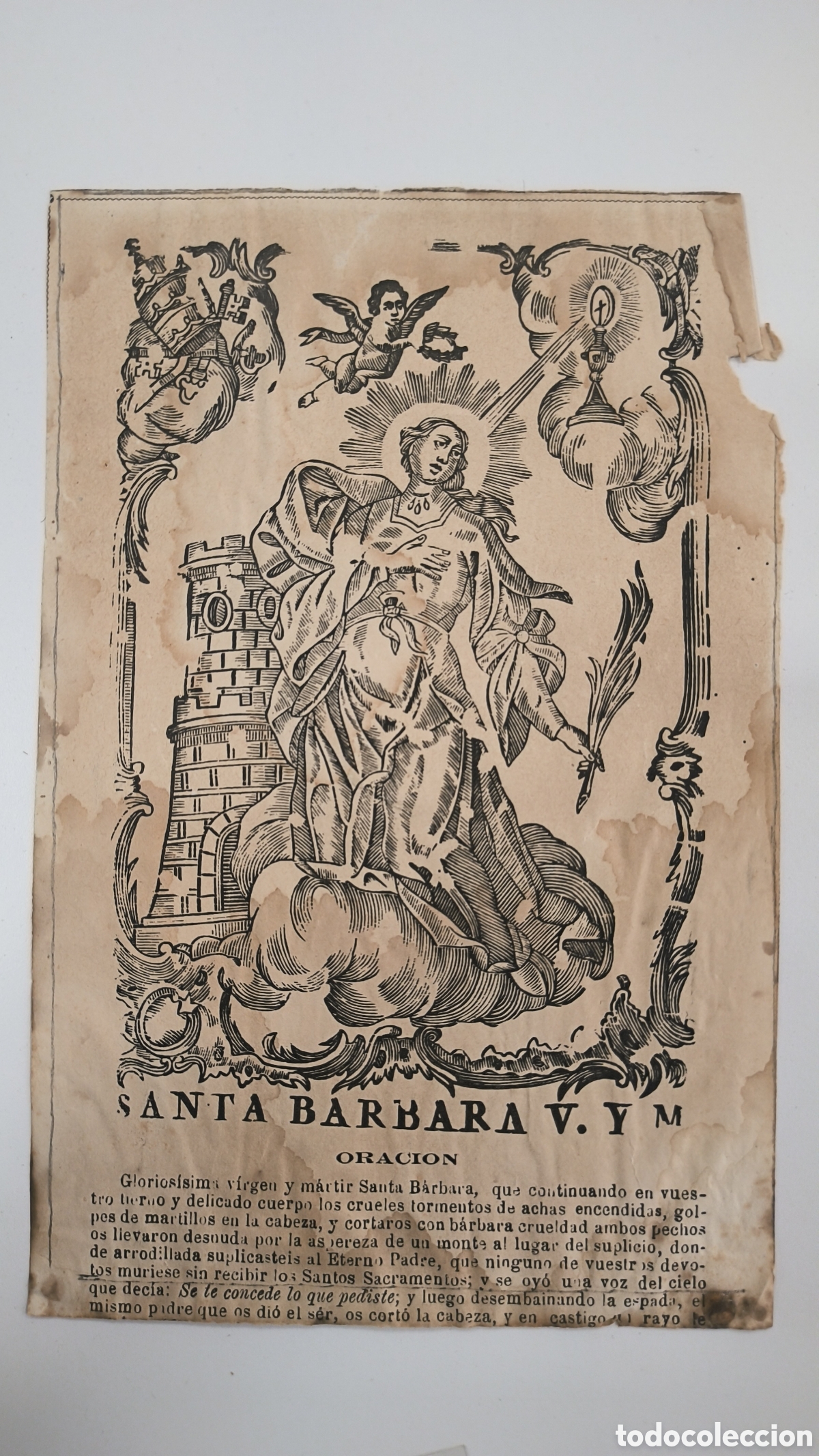 Coleccionismo de carteles: Esta estampa devocional antigua est&aacute; dedicada a Santa B&aacute;rbara, Virgen y M&aacute;rtir