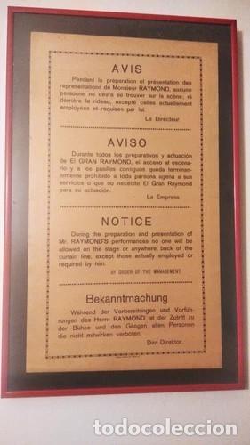 Coleccionismo de carteles: Antiguo Cartel de Bastidores El Gran Raymond - Aviso de Teatro en 4 Idiomas (A&ntilde;os 10/30) - Enmarcado