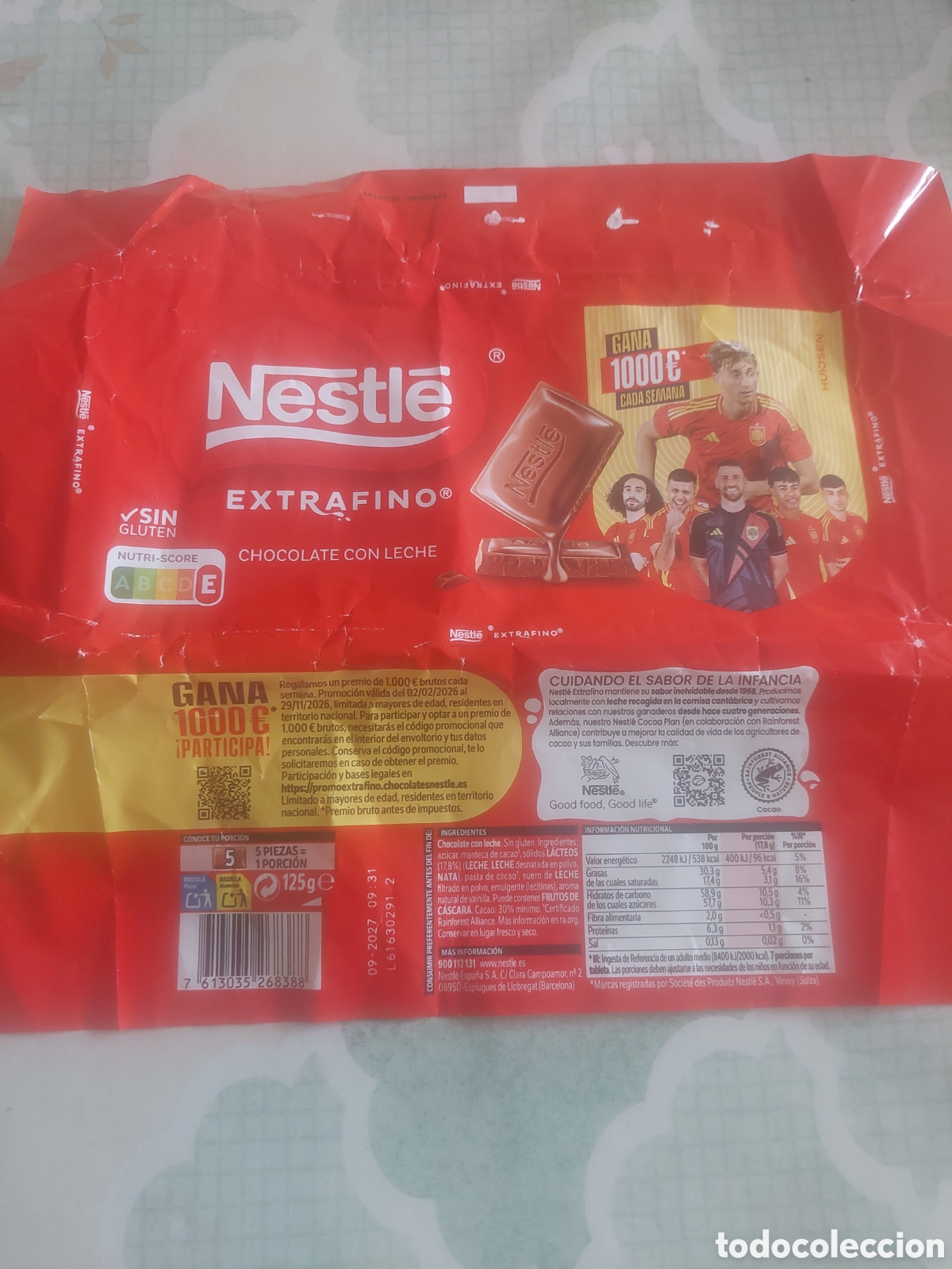 Coleccionismo de carteles: EMBOLTORIO NESTL&Eacute; EXTRAFINO SELECCI&Oacute;N ESPA&Ntilde;OLA F&Uacute;TBOL GANA 1000 E