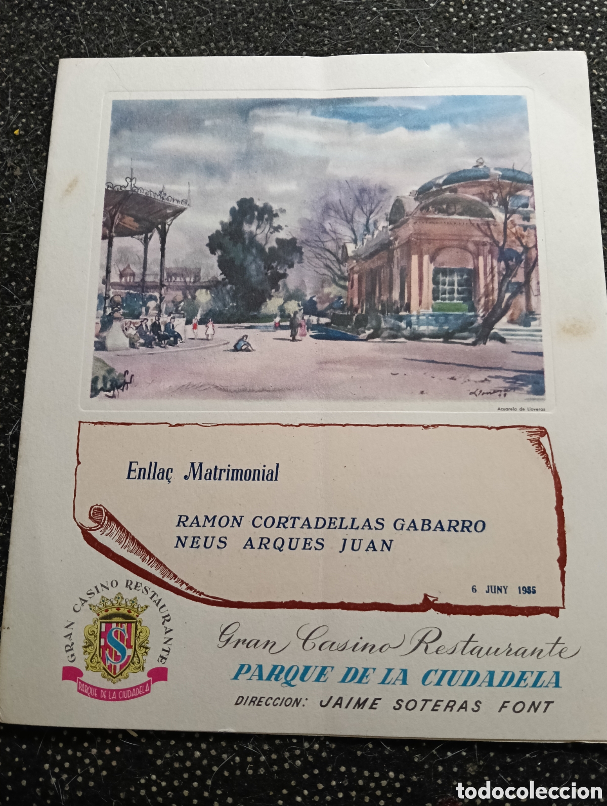 Coleccionismo de carteles: Enlace matrimonial de Ramon Cortadellas Gabarro y Neus Arques Juan, celebrado el 6 de junio de 1955