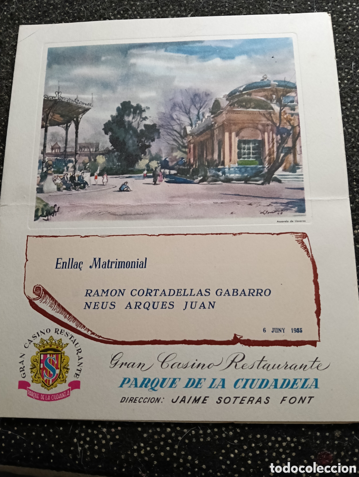 Coleccionismo de carteles: Enlace matrimonial de Ramon Cortadellas Gabarro y Neus Arques Juan, celebrado el 6 de junio de 1955
