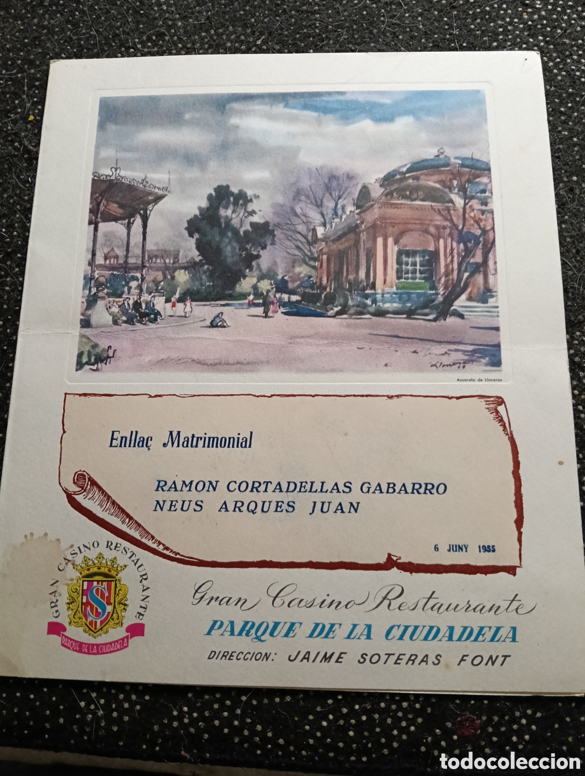 Coleccionismo de carteles: Enlace matrimonial de Ramon Cortadellas Gabarro y Neus Arques Juan, celebrado el 6 de junio de 1955