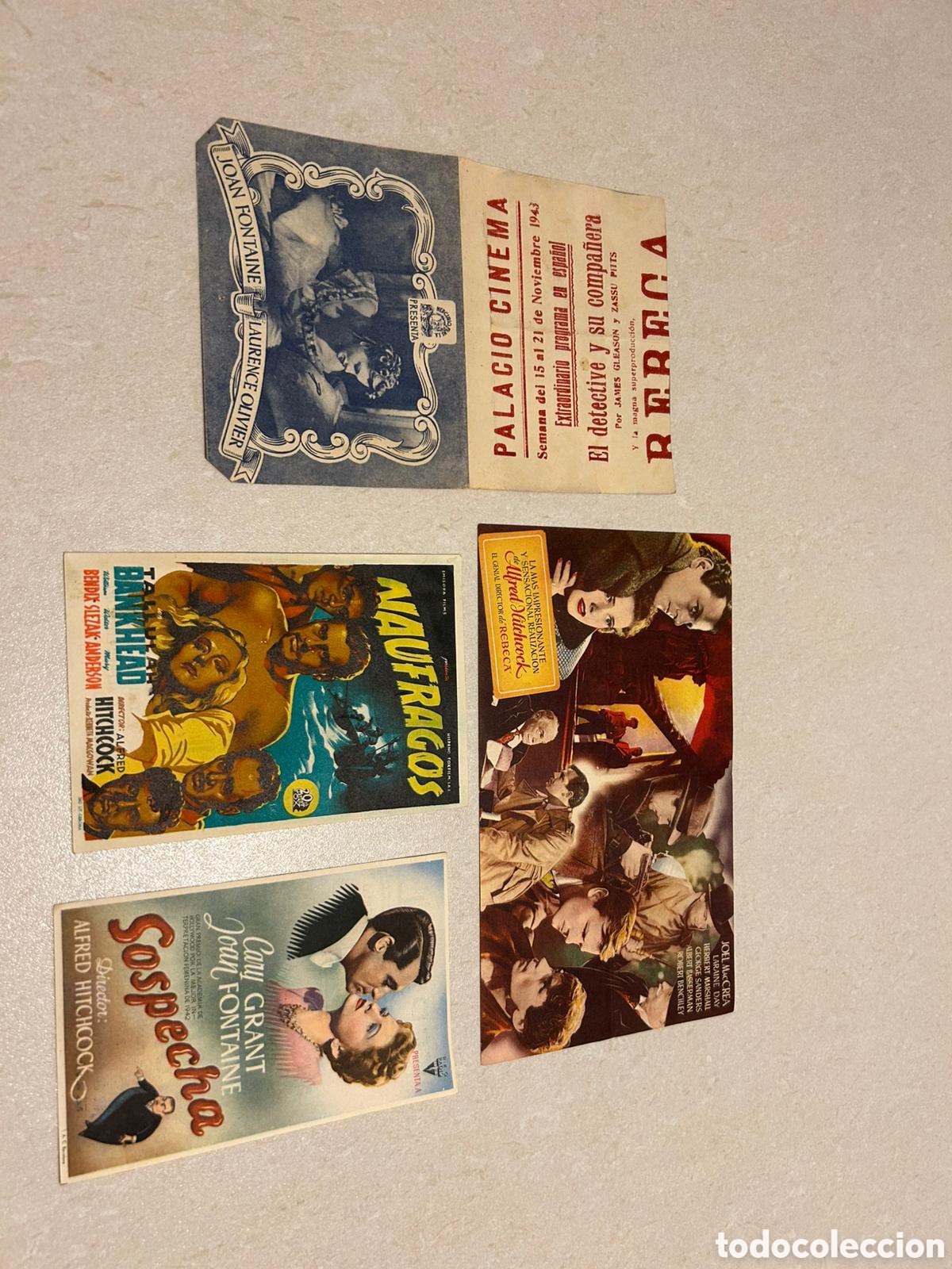 Coleccionismo de carteles: LOTE 4 PROGRAMAS MANO HITCHCOCK ORIGINALES - REBECA 1943 + SOSPECHA Cary Grant + NAUFRAGOS Lifeboat