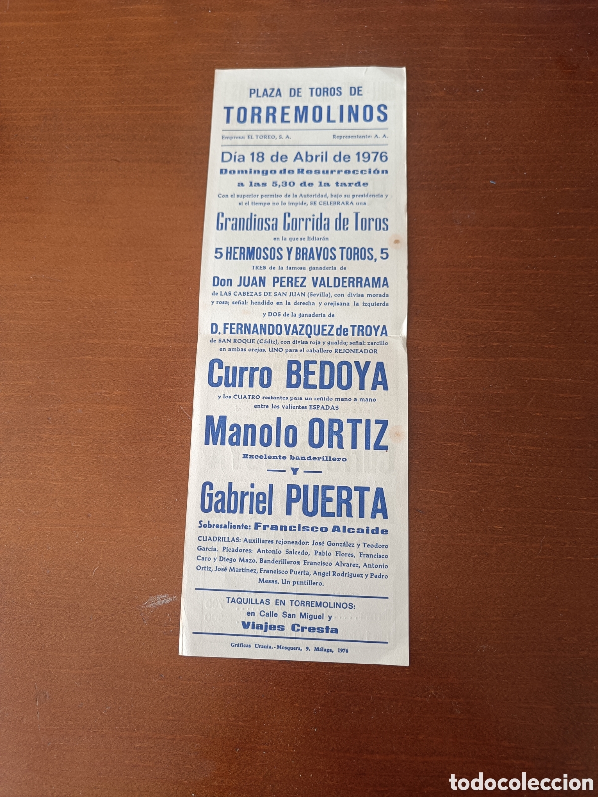 Coleccionismo de carteles: Panfleto de corrida de toros 1976 - Foto 2