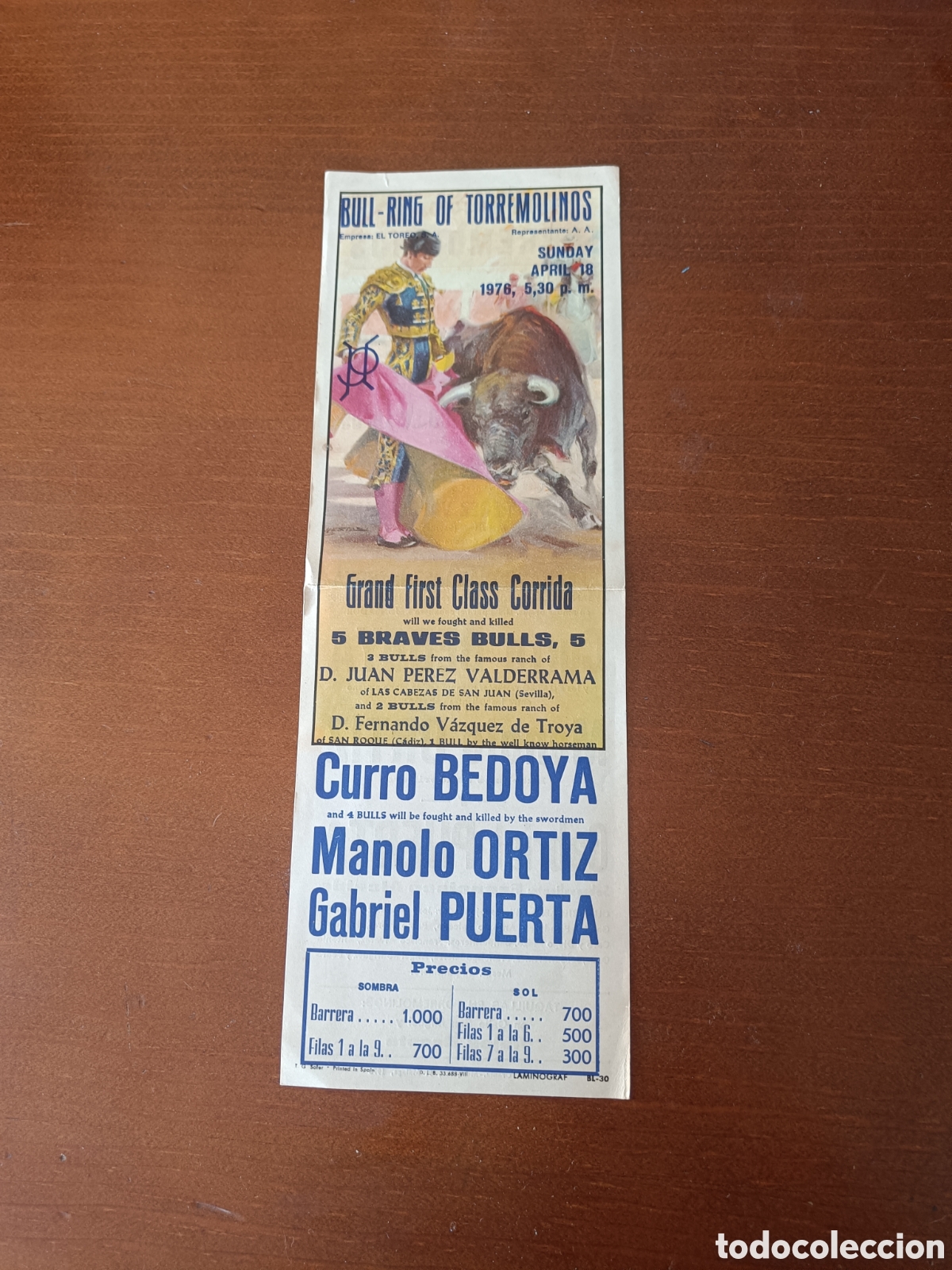 Coleccionismo de carteles: Panfleto de corrida de toros 1976