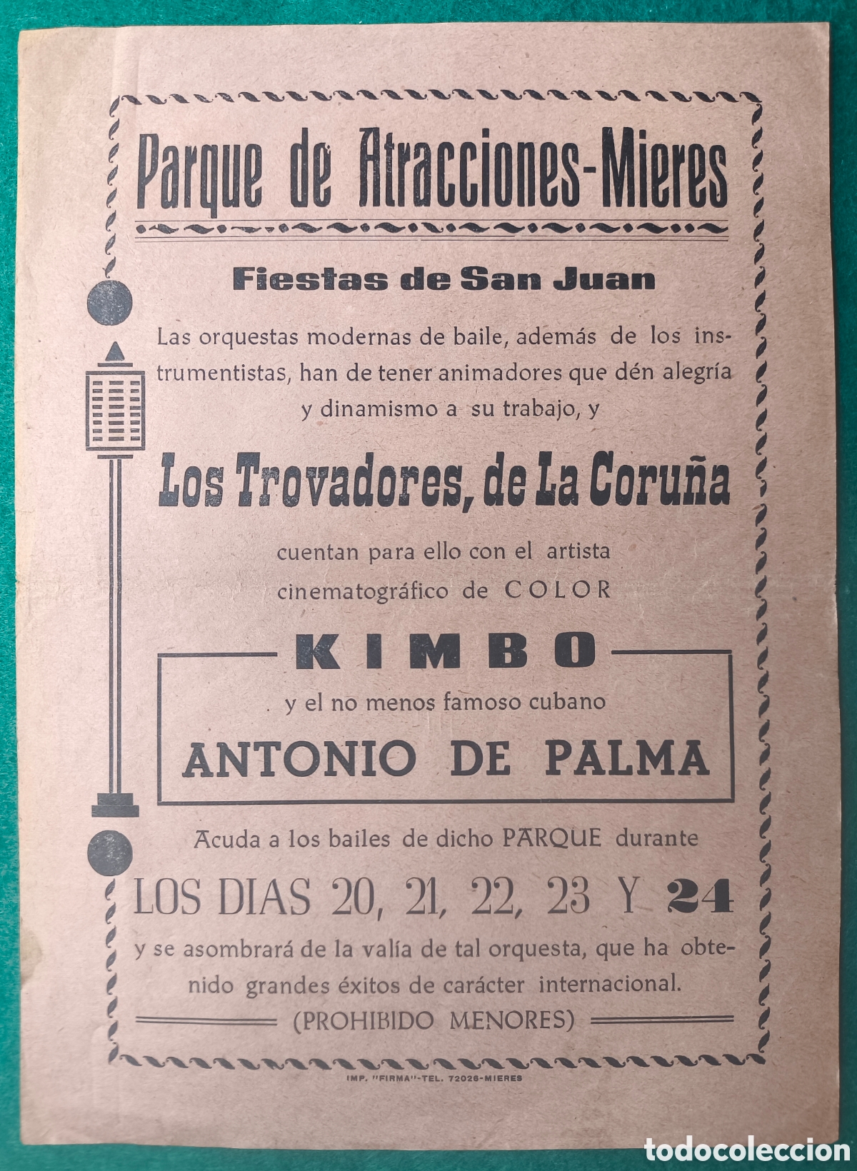 Coleccionismo de carteles: MIERES FiESTES SAN XUN FOLLETO PARQUE DE ATRACCIONES ASTURIAS C. 1965