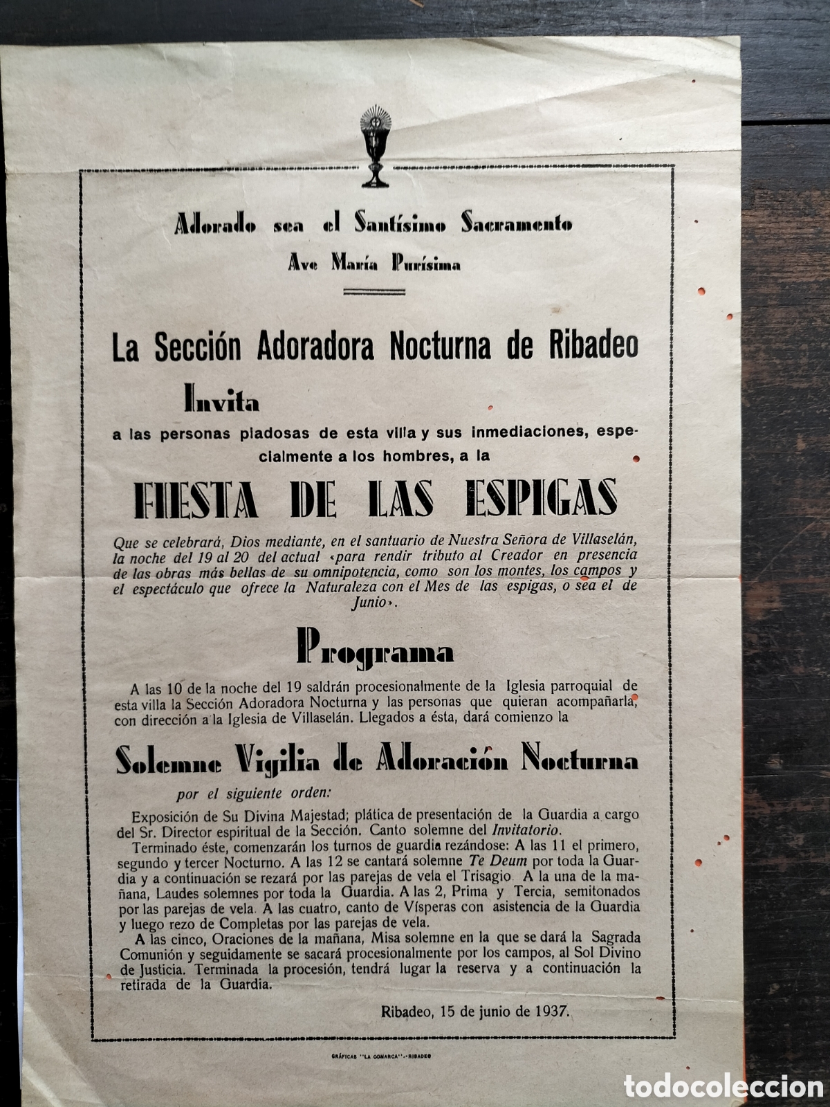 Coleccionismo de carteles: Ribadeo. Fiesta de las Espigas. 1937.