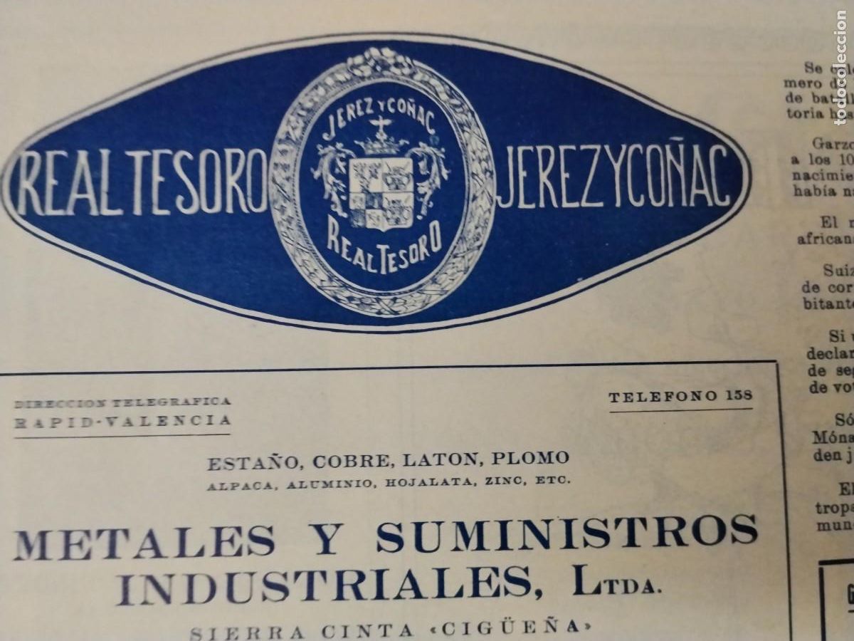 Coleccionismo de carteles: JEREZ Y CO&Ntilde;AC REAL TESORO HOJA REVISTA A&Ntilde;O 1928