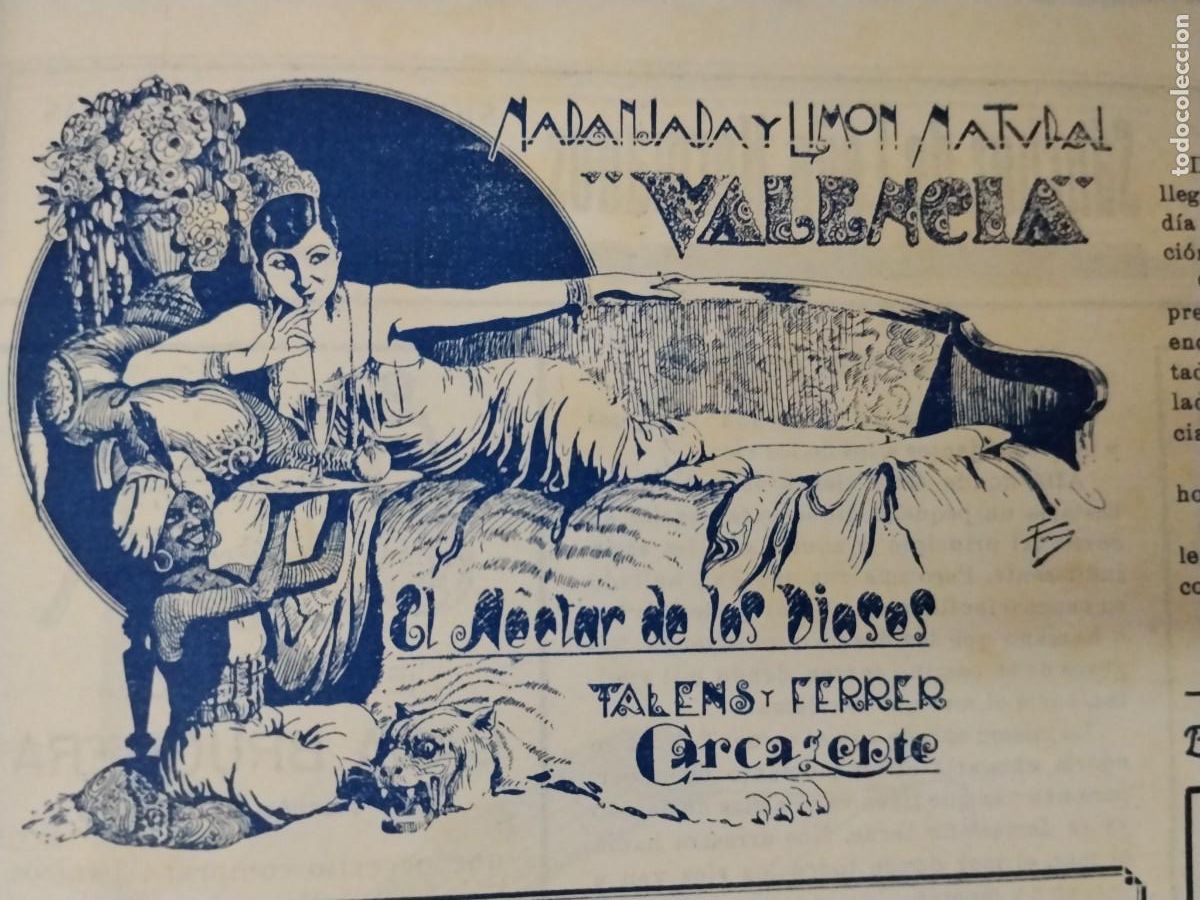 Coleccionismo de carteles: NARANJA Y LIMON NATURAL VALENCIA EL NECTAR DE LOS DIOSES TALENS Y FERRER CARCAGENTE HOJA A&Ntilde;O 1928
