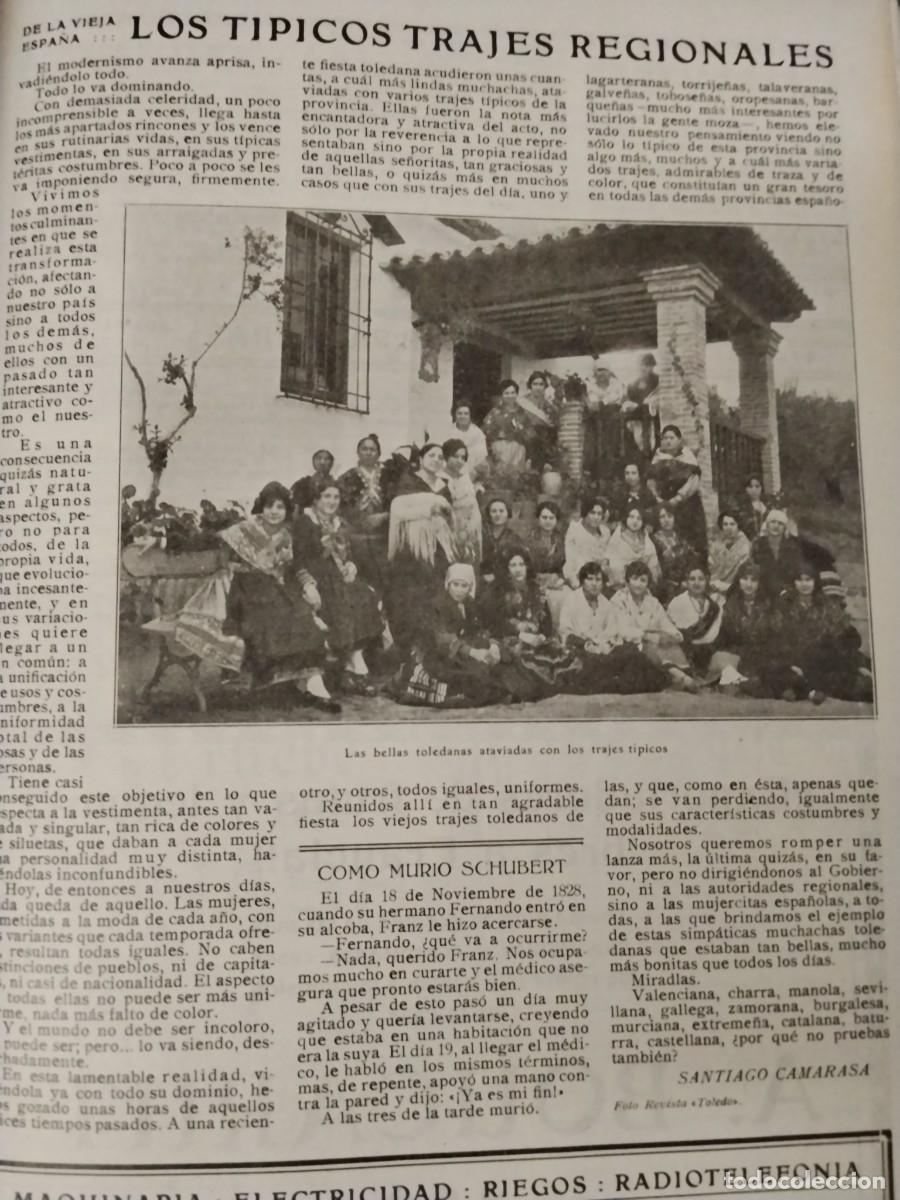 Coleccionismo de carteles: TIPICOS TRAJES REGIONALES TOLEDANAS CON LOS TRAJES TIPICOS HOJA A&Ntilde;O 1928