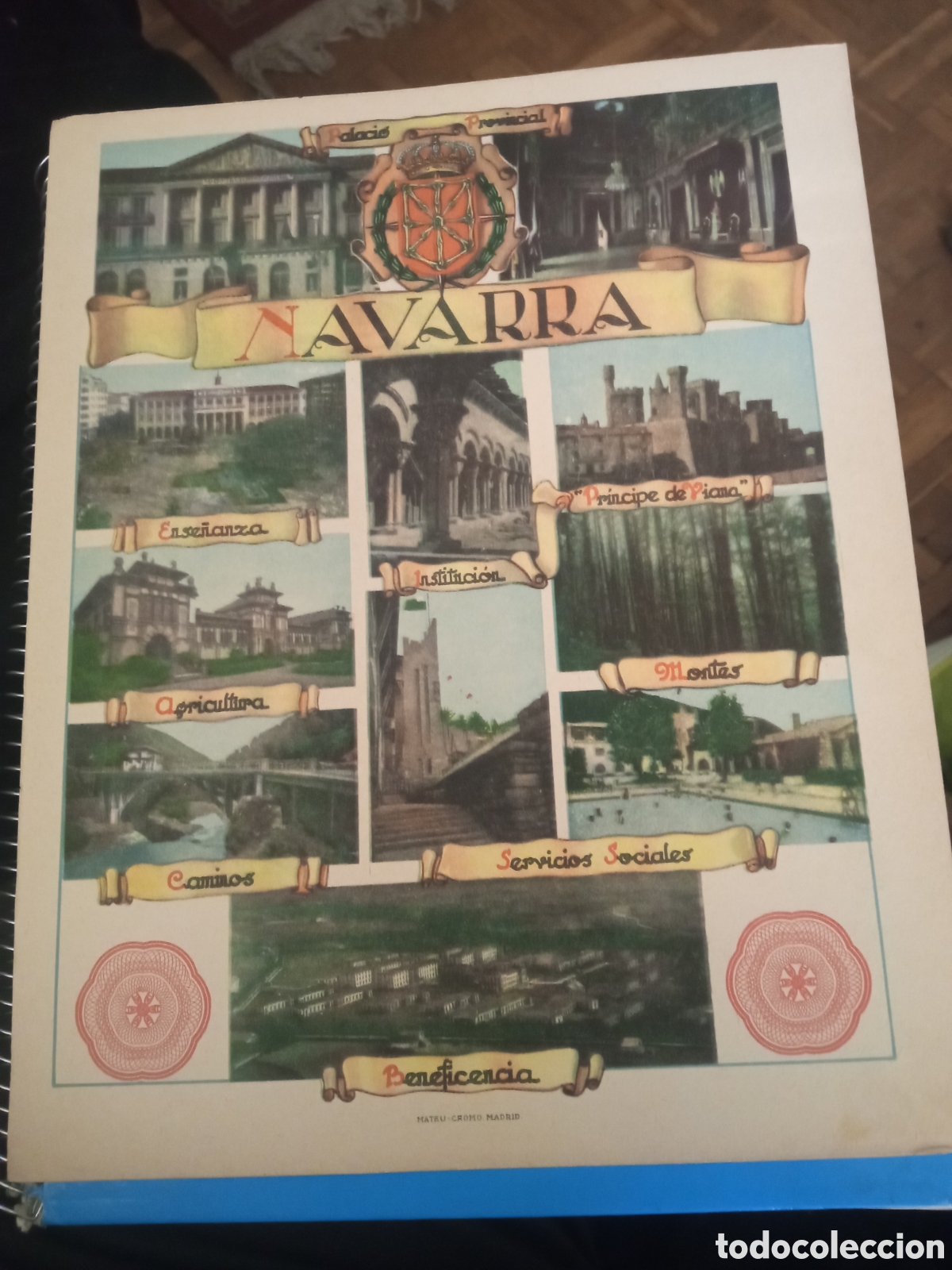 Coleccionismo de carteles: Antiguo cartel publicitario de Navarra a Doble cara con mapa de la provincia, mide 28x23cm
