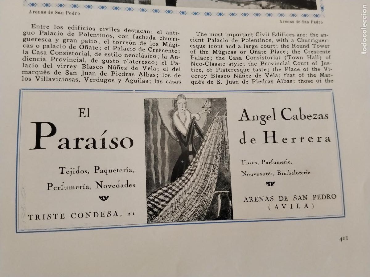 Coleccionismo de carteles: TEJIDOS EL PARAISO ANGEL CABEZAS DE HERRERA ARENAS DE SAN PEDRO AVILA HOJA REVISTA A&Ntilde;O 1931-1932
