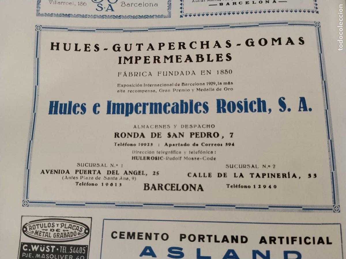 Coleccionismo de carteles: FABRICA DE HULES E IMPERMEABLES ROSICH S.A. BARCELONA HOJA REVISTA A&Ntilde;O 1931-1932