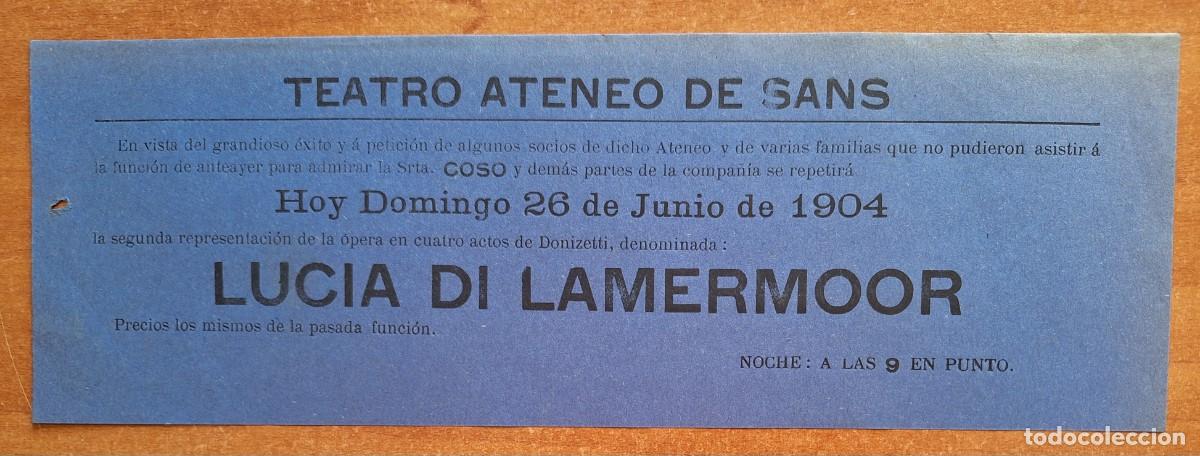 Coleccionismo de carteles: 1904 CARTEL INFORMATIVO TEATRO ATENEO SANS - BARCELONA