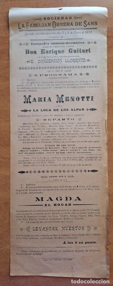 Coleccionismo de carteles: CARTEL ANTIGUO SOCIEDAD OBRERA DE SANS - 1902 &acute;BARCELONA