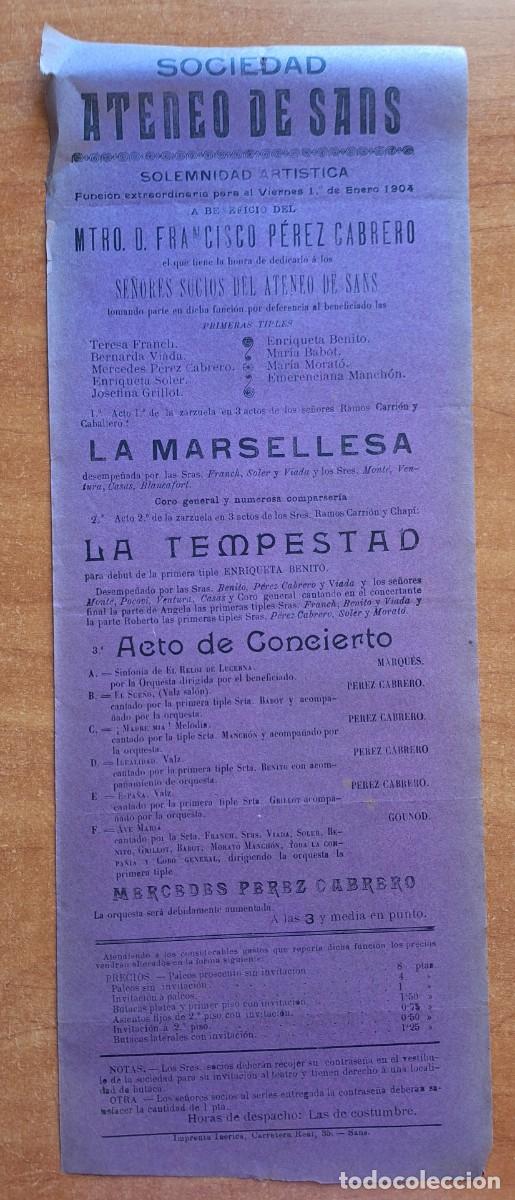 Coleccionismo de carteles: 1904 CARTEL ATENEO DE SANS - BARCELONA