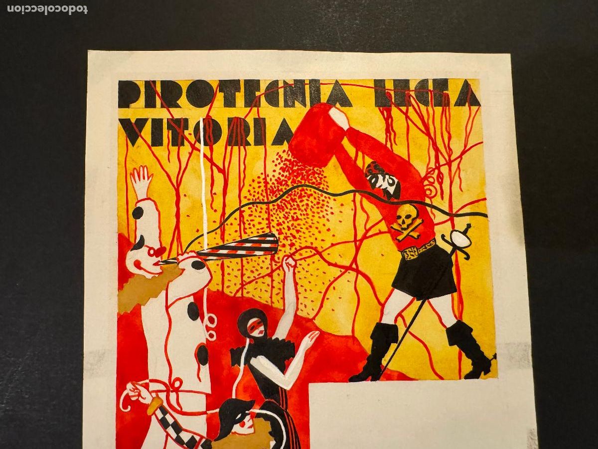 Coleccionismo de carteles: VITORIA - PIROTECNIA LECEA - DIBUJO ORIGINAL A MANO - PUBLICIDAD -VER FOTOS