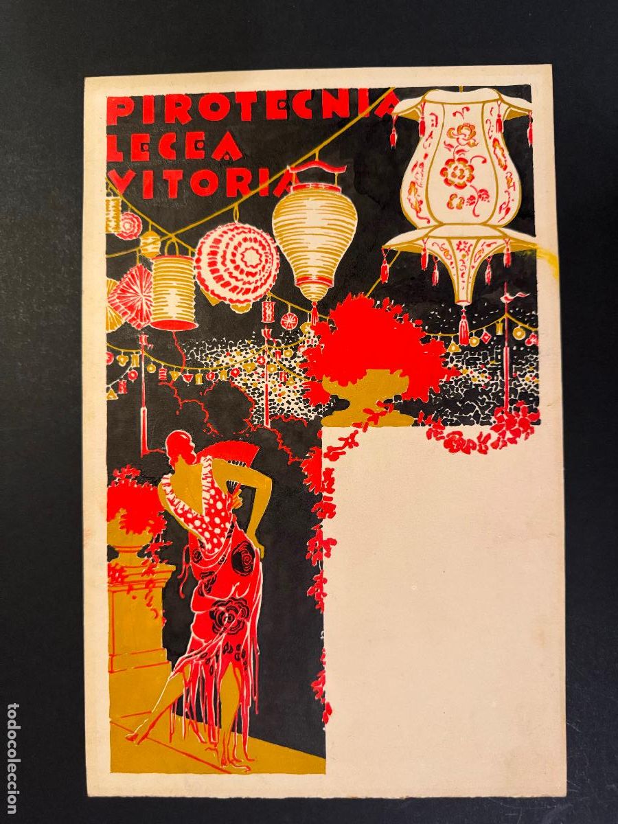 Coleccionismo de carteles: VITORIA - PIROTECNIA LECEA - DIBUJO ORIGINAL A MANO - PUBLICIDAD -VER FOTOS