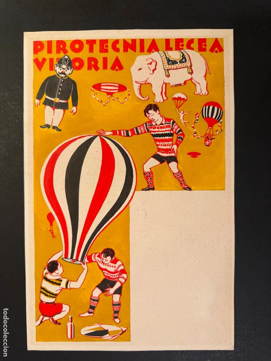 Coleccionismo de carteles: VITORIA - PIROTECNIA LECEA - DIBUJO ORIGINAL A MANO - PUBLICIDAD -VER FOTOS